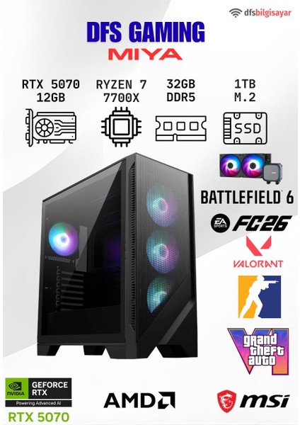 Dfs Gamıng Mıya Ryzen 7 7700X-B650M-RTX 5070 12GB-32GB Ddr5 Ram-1tb M.2 Ssd-Oyuncu Bilgisayarı