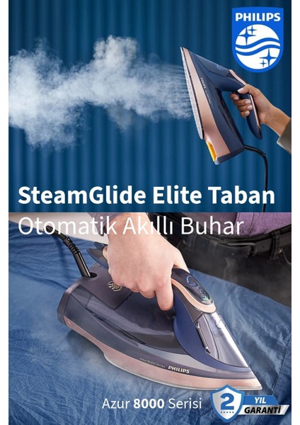 Azur Buharlı Ütü 8000 Serisi, 260G Turbo Şok Buhar, 3000 W-Sıfır Yanık Riski