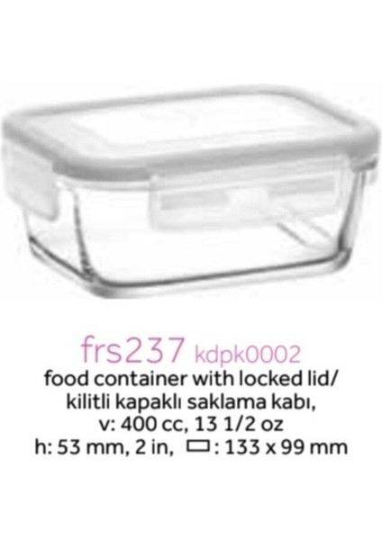 Fresco Kilitli Cam Saklama Kabı 8 Parça 400CC (FRS-237) Beyaz Kapaklı fırsatları