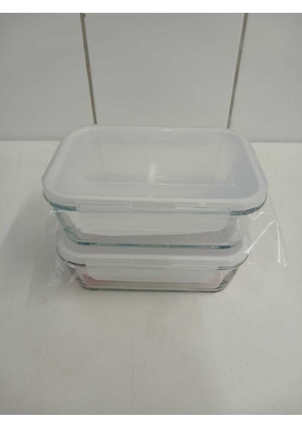Feyzade Fresco Cam Kilitli Saklama Kabı 2'li Set Dikdötrgen (1200 CC)-(FRS-257)