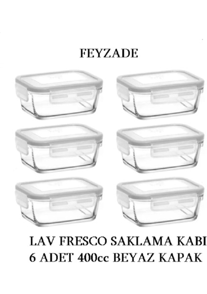 Fresco Kilitli Cam Saklama Kabı Seti 6 Adet 400CC Beyaz Kapak (FRS-237)