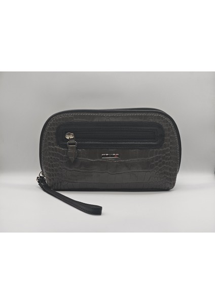 Kahverengi Safari Desenli 4 Gözlü ve Fermuarlı Makyaj Çantası