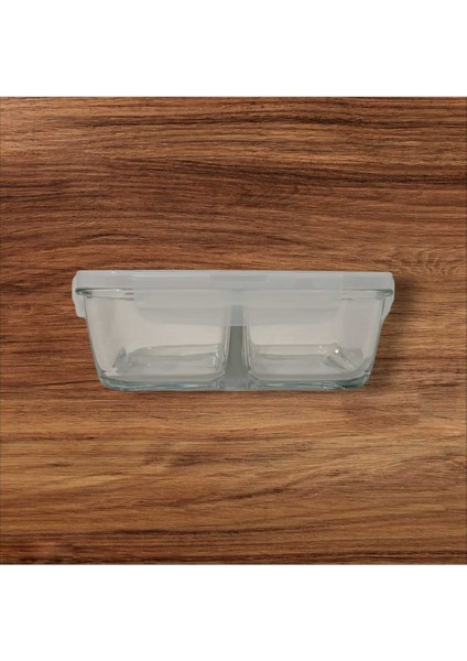 Feyzade Fresco Bölmeli Cam Kilitli Dikdörtgen Saklama Kabı 720CC Beyaz Kapaklı FRS-279