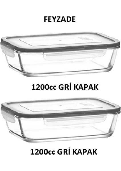 Feyzade Fresco Cam Kilitli Saklama Kabı 2'li Set Dikdötrgen (1200 CC)-(FRS-257)
