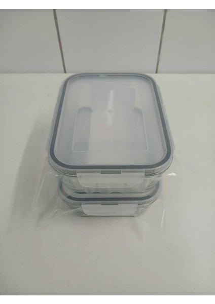 Feyzade Fresco Cam Kilitli Saklama Kabı 2'li Set Dikdötrgen (1200 CC)-(FRS-257)