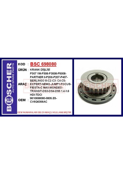 Krank Dişlisi P307 YM-P308-P3008-P5008-PARTNER II-P206-P207-P407-BERLINGO Iıı-C2-C3-C4-C5-Expert- Nemo-Jumpy-Focus-Fıesta-C Max-Mondeo-Transıt-Ds3-Ds4-Ds5 1.4-1.6 Hdı-Tdcı