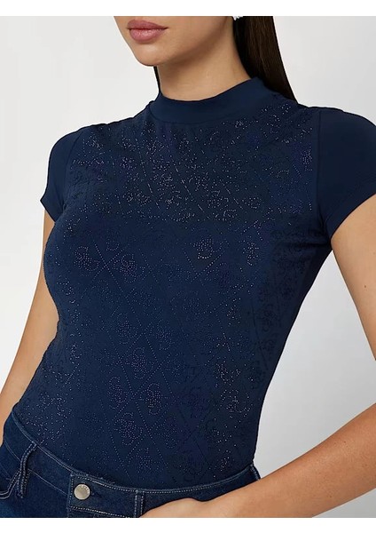 Mock Kadın Mavi Slim Fit T-Shirt W4BI26J1314-G77G fırsatları
