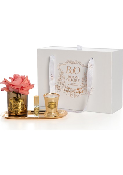 Amber Cam Gold Pirinç ve Mum Gül Set Mercan fiyatları