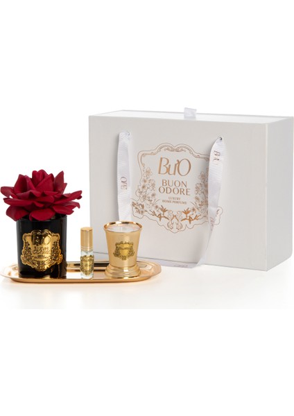 Siyah Cam Gold Pirinç Mum ve Gül Set Kırmızı fiyatları