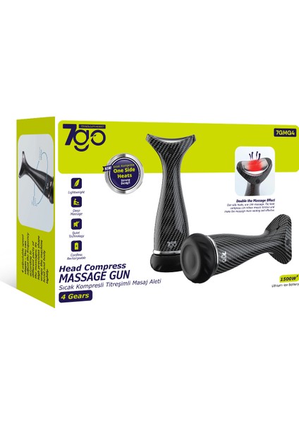7gmg4 Sıcak Kompresli Masaj Tabancası | 4 Başlık, 4 Kademe, Sessiz & Derin Masaj, 1500MAH Şarjlı