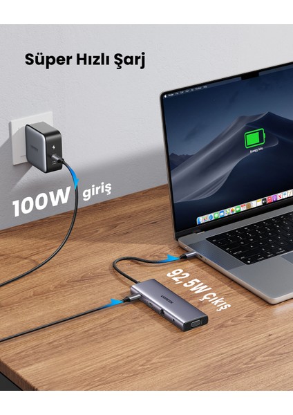 Type-C To 3*usb 3.0 4K/30Hz HDMI VGA Gigabit Ethernet Aux Sd Tf Kart Okuyucu Çoklayıcı Hub Adaptör