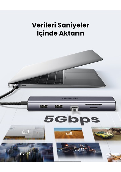 Type-C To 3*usb 3.0 4K/30Hz HDMI VGA Gigabit Ethernet Aux Sd Tf Kart Okuyucu Çoklayıcı Hub Adaptör