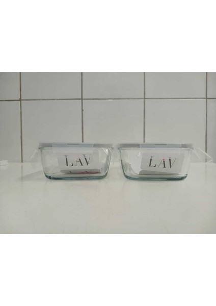 Feyzade Fresco Cam Kilitli Saklama Kabı 2'li Set Dikdötrgen (1200 CC)-(FRS-257)