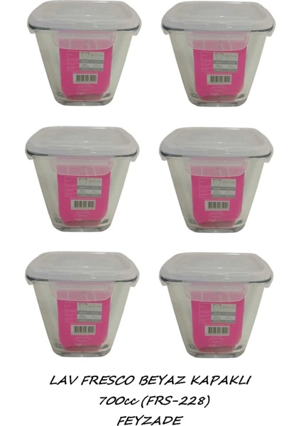 Feyzade Fresco Cam Kilitli Saklama Kabı Seti 6 Adet Beyaz Kapaklı 700CC (FRS-228)