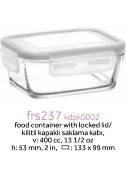 Fresco 6"lı Saklama Kabı (Kilitli Sızdırmaz Kapak) FRS-237 Beyaz Kapak 400CC modelleri