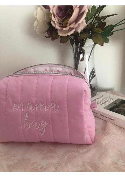 Şık Kapitoneli Nakışlı Makyaj ve Kozmetik Çantası, Pembe, Anneler Günü Hediye