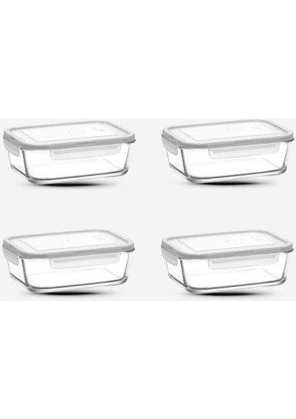 Fresco Cam Kilitli Saklama Kabı 4'lü Set 1200CC Dikdörtgen (FRS-257) Beyaz Kapaklı