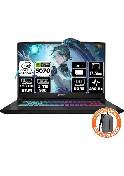 Msı Katana 17 Hx Intel Core i7 14650HX 128GB 1tb SSD RTX5070 8gb Freedos 17.3" Qhd 240Hz Taşınabilir Bilgisayar B14WGK-046XTR-A26