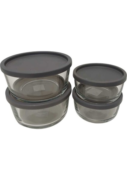 Feyzade Round Saklama Kabı (380 cc x 2 ADET)-(800 cc x 2 Adet) Antrasit Kapaklı