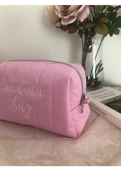 Şık Kapitoneli Nakışlı Makyaj ve Kozmetik Çantası, Pembe, Anneler Günü Hediye fırsatları