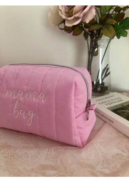 Şık Kapitoneli Nakışlı Makyaj ve Kozmetik Çantası, Pembe, Anneler Günü Hediye indirimleri