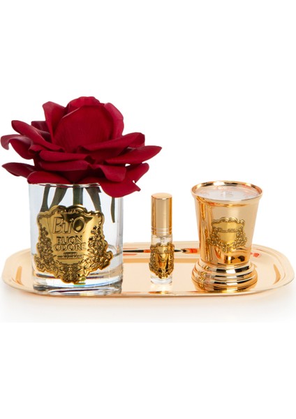 Gold Pirinç Mum&tek Gül Set Kırmızı