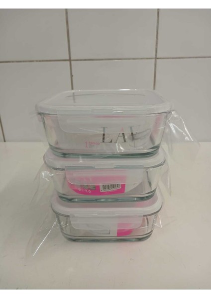 Feyzade Fresco Cam Kilitli Saklama Kabı 3’lü Set 1150CC Kare (FRS-249)