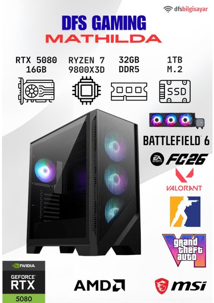 Dfs Gamıng Mathılda Ryzen 7 9800X3D-B650M-RTX 5080 16GB-32GB Ddr5 Ram-1tb M.2 Ssd-Oyuncu Bilgisayarı