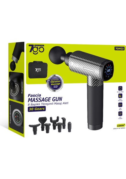 7gmg3 Masaj Tabancası | 8 Başlık | 30 Kademe Hız | LCD Ekran | Sessiz Güçlü Motor | 1500MAH Batarya | Taşınabilir Masaj Aleti fırsatları