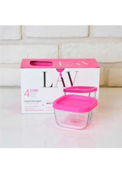 Feyzade Cube Saklama Kabı Seti 4 Adet 270CC Pembe Kapaklı (CUB-225) modelleri