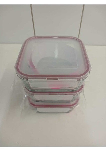 Feyzade Fresco Cam Kilitli Saklama Kabı 3’lü Set 1150CC Kare (FRS-249)