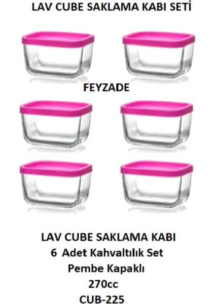 Feyzade Cube Kahvaltılık Saklama Kabı Seti 6 Adet 270CC (CUB-225)