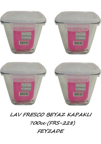 Feyzade Fresco Kilitli Cam Saklama Kabı Seti 4 Adet 700CC Beyaz Kapaklı (FRS-228)