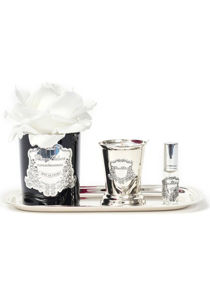 Siyah Cam Sılver Beyaz Set