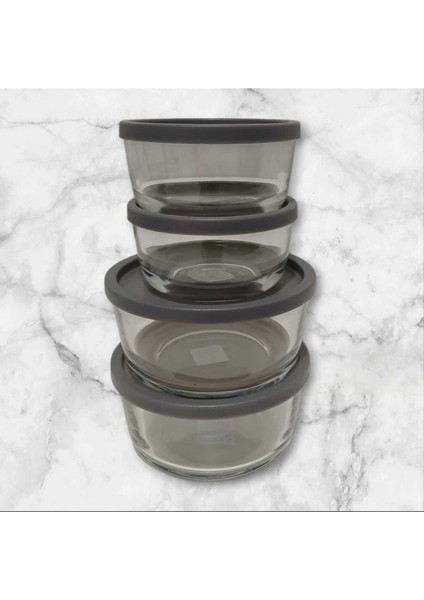 Feyzade Round Saklama Kabı (380 cc x 2 ADET)-(800 cc x 2 Adet) Antrasit Kapaklı fırsatları