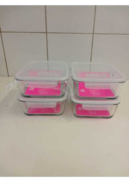 Feyzade Fresco Bölmeli Cam Kilitli Dikdörtgen Saklama Kabı 4'lü Set 1700CC Beyaz Kapaklı FRS-299