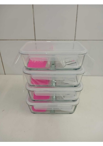 Feyzade Fresco Bölmeli Cam Kilitli Dikdörtgen Saklama Kabı 4'lü Set 1700CC Beyaz Kapaklı FRS-299 modelleri