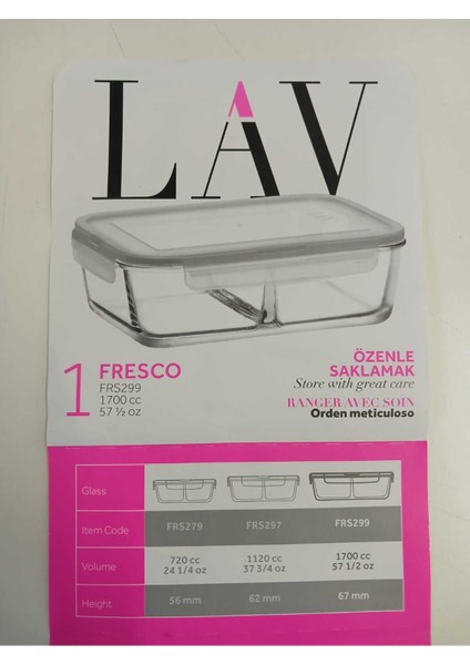 Feyzade Fresco Bölmeli Cam Kilitli Dikdörtgen Saklama Kabı 4'lü Set 1700CC Beyaz Kapaklı FRS-299