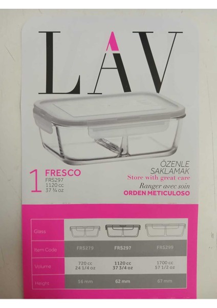 Feyzade Fresco Iki Bölümlü Kilitli Cam Saklama Kabı 1 Adet 1120CC Dikdörtgen (FRS-297) fırsatları