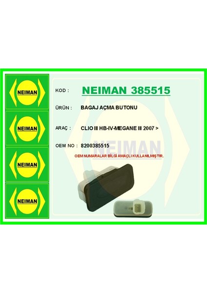 Bagaj Açma Butonu Clıo Iıı Hb-Iv-Megane Iıı 2007 >