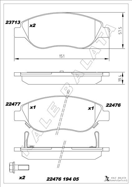 On Balata Fıat Egea 15> 1.4 1.5 T4 Hıbrıt 1.6 D K:19 mm G:151.1 mm Büyük Tip