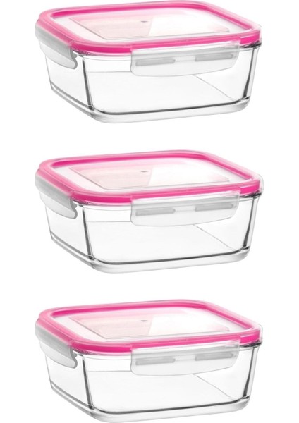 Fresco Cam Kilitli Saklama Kabı 3'lü Set 1150CC Pembe Kapak (FRS-249)
