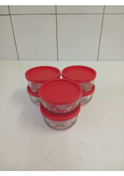 Feyzade Round Çiçek Desenli Kırmızı Kapaklı 3 Adet 380CC Saklama Kabı