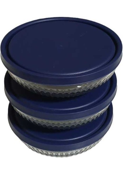 Feyzade Tokyo Saklama Kabı Seti 3'lü (880CC x 3 Adet) Lacivert Kapaklı modelleri