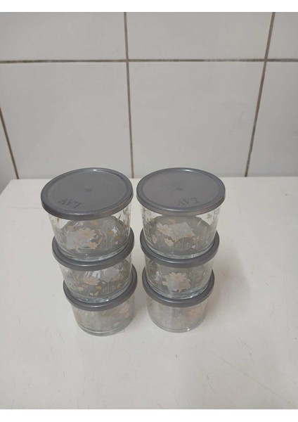 Feyzade Bodega Saklama Kabı (240CCX6 Adet) Antrasit Kapaklı Çiçek Desenli (LV-BDG-384)