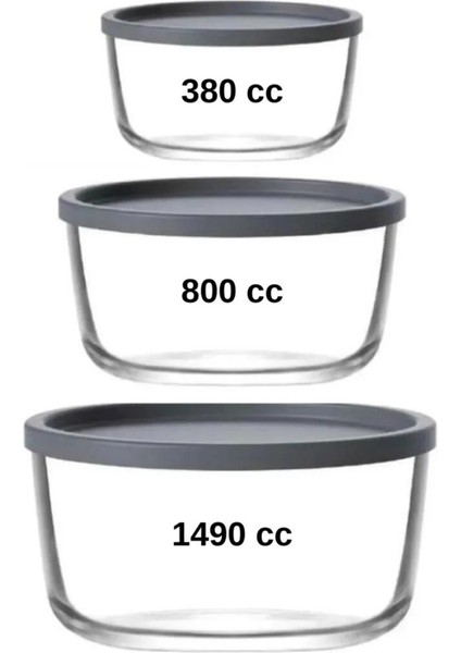 Round Saklama Kabı Antrasit 380-800-1490 cc 3 Lü Takım