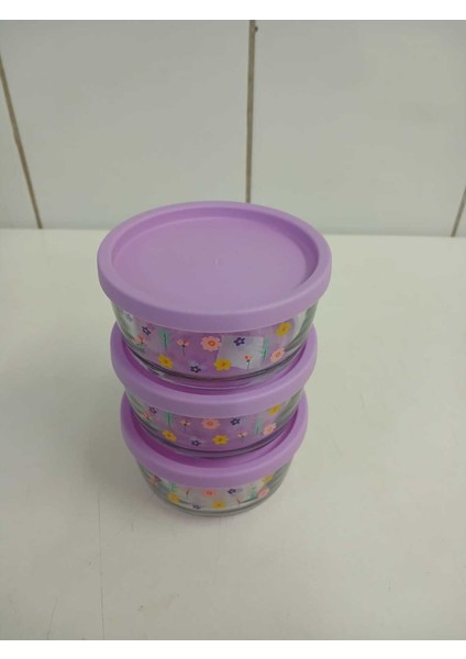 Feyzade Round Saklama Kabı Seti 3 Adet 380CC Lila Kapak fiyatları