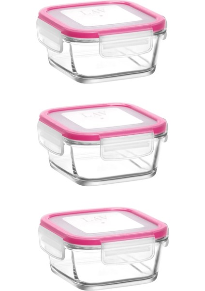 Cam Kilitli Saklama Kabı 3'lü Set Kahvaltılık FRS227 Pembe