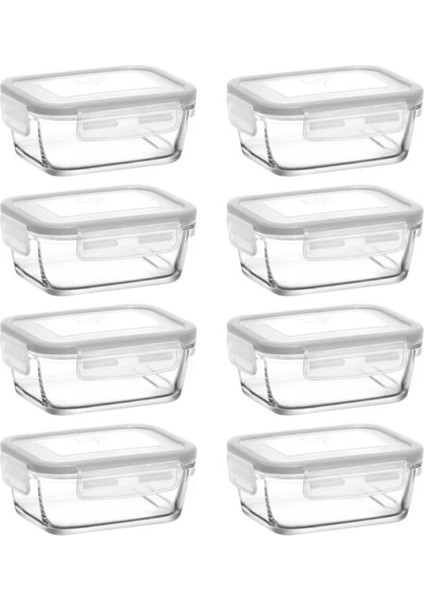 Fresco Kilitli Cam Saklama Kabı 8 Parça 400CC (FRS-237) Beyaz Kapaklı modelleri