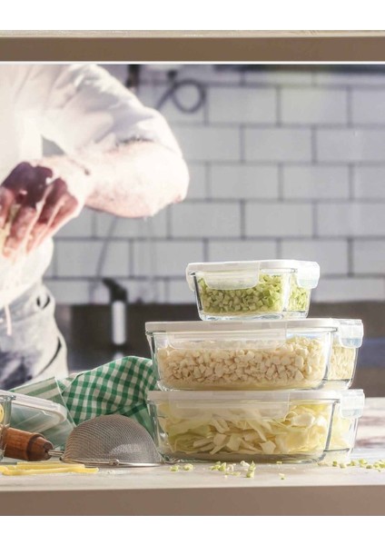 Fresco 4'lü Saklama Kabı Seti (Dikdörtgen) (Beyaz Kapak 1900CC-1200CC-800CC-400CC)